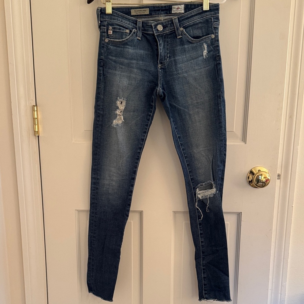 AG Adriano Goldschmied Dark Blue Distressed Skinny Jeans “the Legging Ankle”